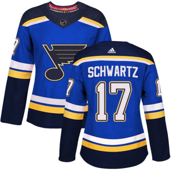 Women's Adidas St. Louis Blues 17 Jaden Schwartz Premier Royal Blue Home NHL Jersey