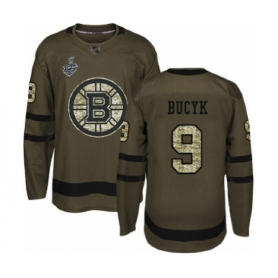 Men's Boston Bruins 9 Johnny Bucyk Authentic Green Salute to Service 2019 Stanley Cup Final Bound Hockey Jersey