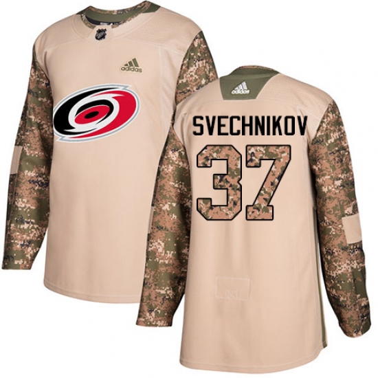 Youth Adidas Carolina Hurricanes 37 Andrei Svechnikov Authentic Camo Veterans Day Practice NHL Jersey