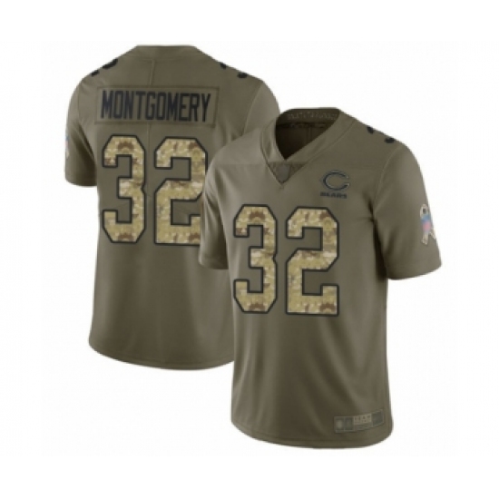 Men's Chicago Bears 32 David Montgomery Limited Olive Camo 2017 Salute to Service Football Jersey