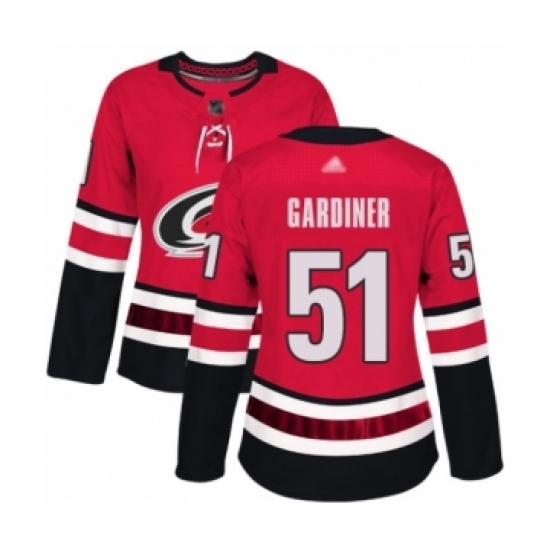 Women's Carolina Hurricanes 51 Jake Gardiner Authentic Red Home Hockey Jersey