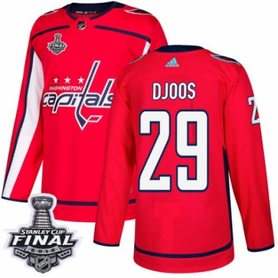 Men's Adidas Washington Capitals 29 Christian Djoos Premier Red Home 2018 Stanley Cup Final NHL Jersey