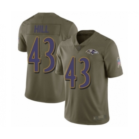 Youth Baltimore Ravens 43 Justice Hill Limited Olive 2017 Salute to Service Football Jersey