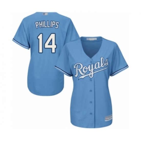 Women's Kansas City Royals 14 Brett Phillips Authentic Light Blue Alternate 1 Cool Base Baseball Player Jersey