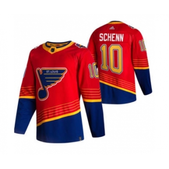 Men's St. Louis Blues 10 Brayden Schenn Red 2020-21 Reverse Retro Alternate Hockey Jersey