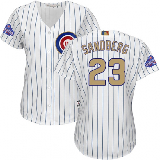 Women's Majestic Chicago Cubs 23 Ryne Sandberg Authentic White 2017 Gold Program MLB Jersey