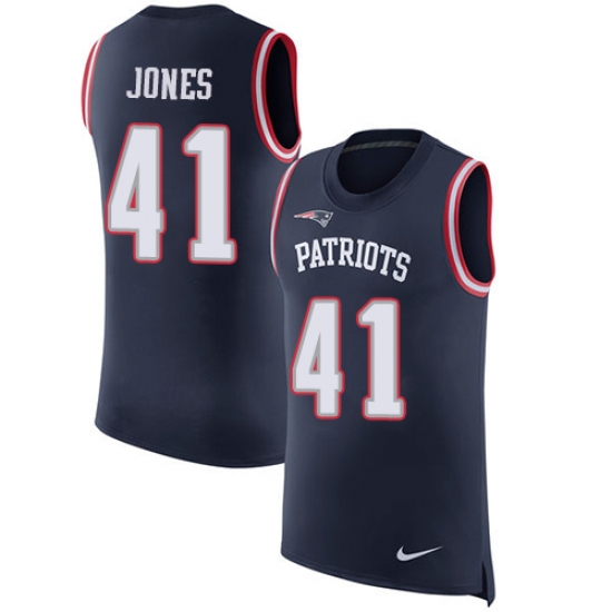 Men's Nike New England Patriots 41 Cyrus Jones Limited Navy Blue Rush Player Name & Number Tank Top NFL Jersey