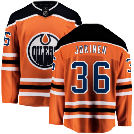 Men's Edmonton Oilers 36 Jussi Jokinen Fanatics Branded Orange Home Breakaway NHL Jersey