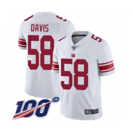 Youth New York Giants 58 Tae Davis White Vapor Untouchable Limited Player 100th Season Football Jersey