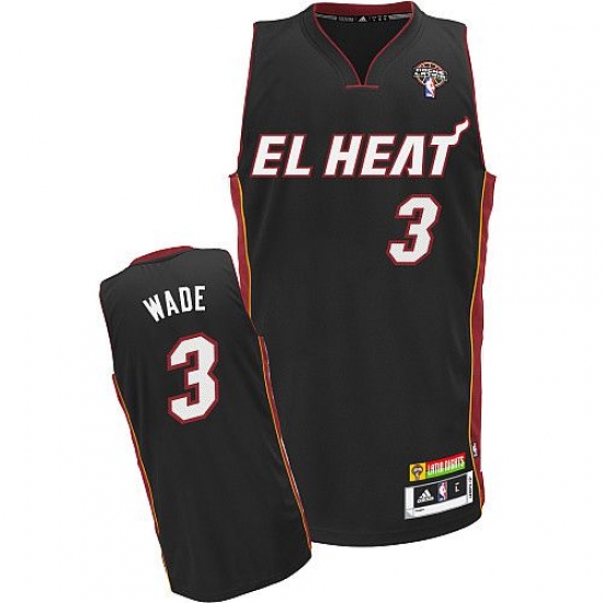 Men's Adidas Miami Heat 3 Dwyane Wade Authentic Black Latin Nights NBA Jersey