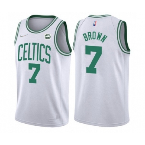 Men's Boston Celtics 7 Jaylen Brown 75th Anniversary White Stitched Basketball Jersey