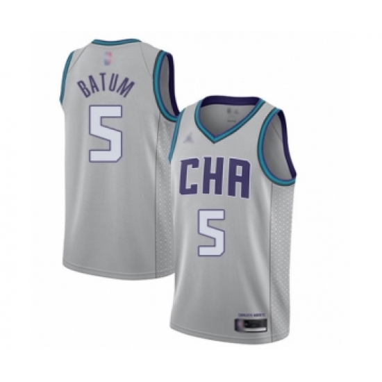 Women's Jordan Charlotte Hornets 5 Nicolas Batum Swingman Gray Basketball Jersey - 2019 20 City Edition