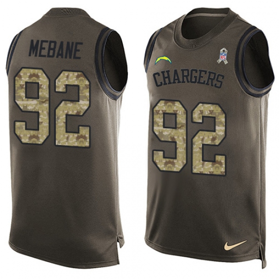 Men's Nike Los Angeles Chargers 92 Brandon Mebane Limited Green Salute to Service Tank Top NFL Jersey