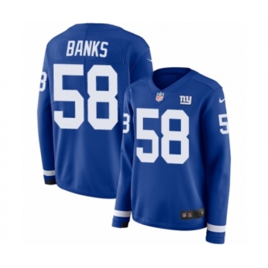 Women's Nike New York Giants 58 Carl Banks Limited Royal Blue Therma Long Sleeve NFL Jersey