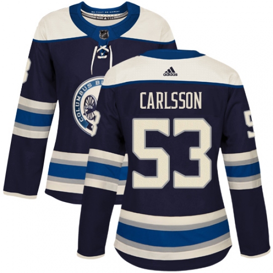 Women's Adidas Columbus Blue Jackets 53 Gabriel Carlsson Authentic Navy Blue Alternate NHL Jersey