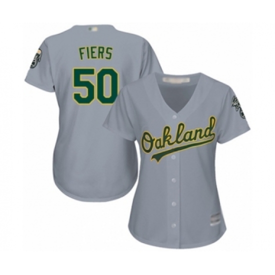 Women's Oakland Athletics 50 Mike Fiers Authentic Grey Road Cool Base Baseball Player Jersey