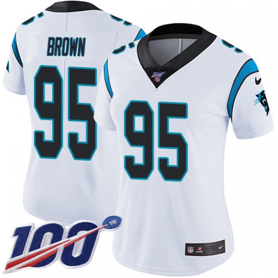 Women's Carolina Panthers 95 Derrick Brown White Stitched NFL 100th Season Vapor Untouchable Limited Jersey