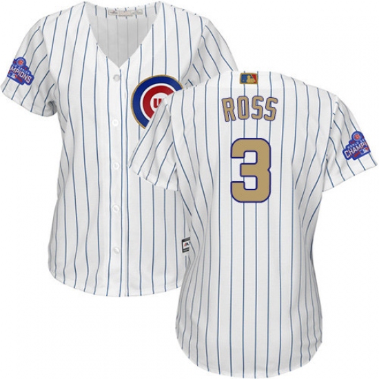 Women's Majestic Chicago Cubs 3 David Ross Authentic White 2017 Gold Program MLB Jersey