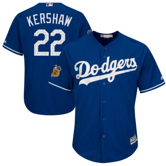 Youth Majestic Los Angeles Dodgers 22 Clayton Kershaw Authentic Royal Blue 2017 Spring Training Cool Base MLB Jersey