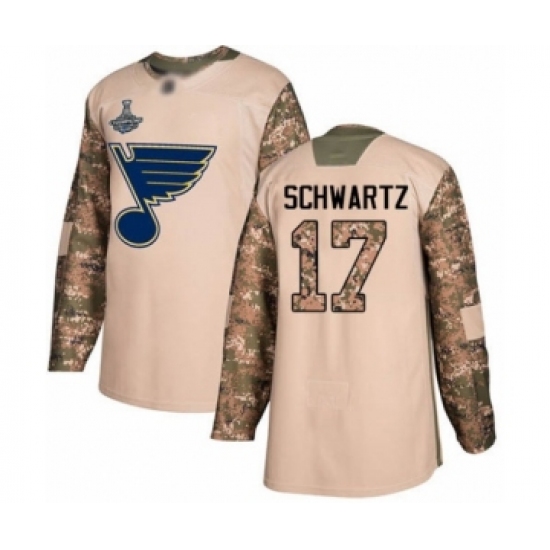 Men's St. Louis Blues 17 Jaden Schwartz Authentic Camo Veterans Day Practice 2019 Stanley Cup Champions Hockey Jersey