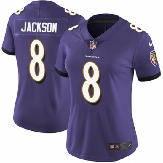 Women's Nike Baltimore Ravens 8 Lamar Jackson Purple Team Color Vapor Untouchable Limited Player NFL Jersey