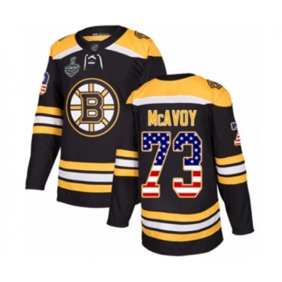 Men's Boston Bruins 73 Charlie McAvoy Authentic Black USA Flag Fashion 2019 Stanley Cup Final Bound Hockey Jersey