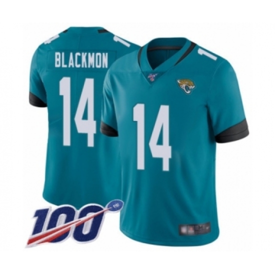 Men's Jacksonville Jaguars 14 Justin Blackmon Teal Green Alternate Vapor Untouchable Limited Player 100th Season Football Jersey