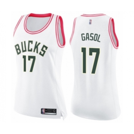 Women's Milwaukee Bucks 17 Pau Gasol Swingman White Pink Fashion Basketball Jersey