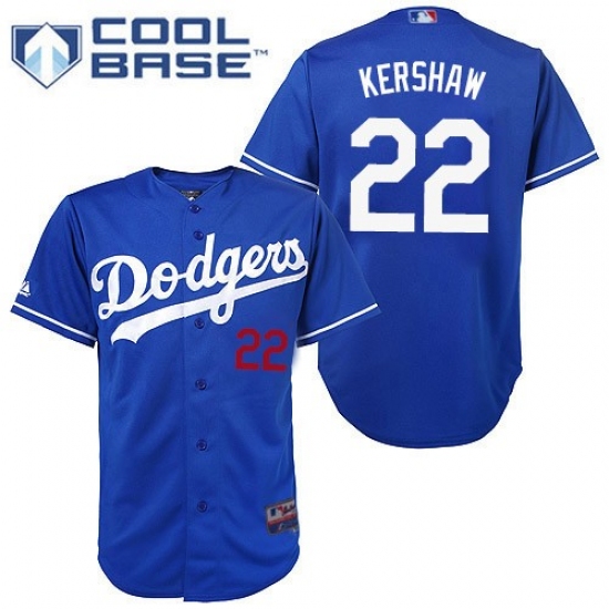 Youth Majestic Los Angeles Dodgers 22 Clayton Kershaw Authentic Royal Blue Cool Base MLB Jersey