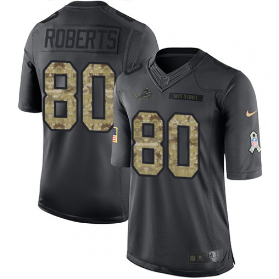 Youth Nike Detroit Lions 80 Michael Roberts Limited Black 2016 Salute to Service NFL Jersey