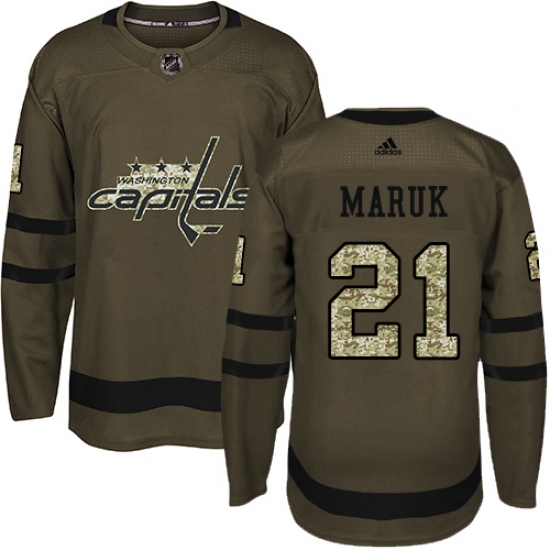 Men's Adidas Washington Capitals 21 Dennis Maruk Premier Green Salute to Service NHL Jersey