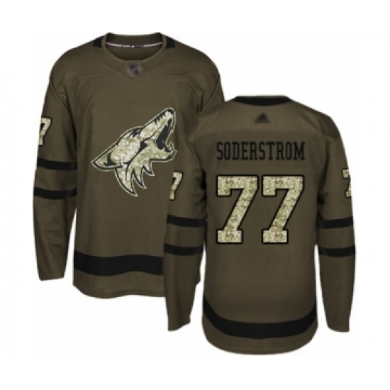 Youth Arizona Coyotes 77 Victor Soderstrom Authentic Green Salute to Service Hockey Jersey