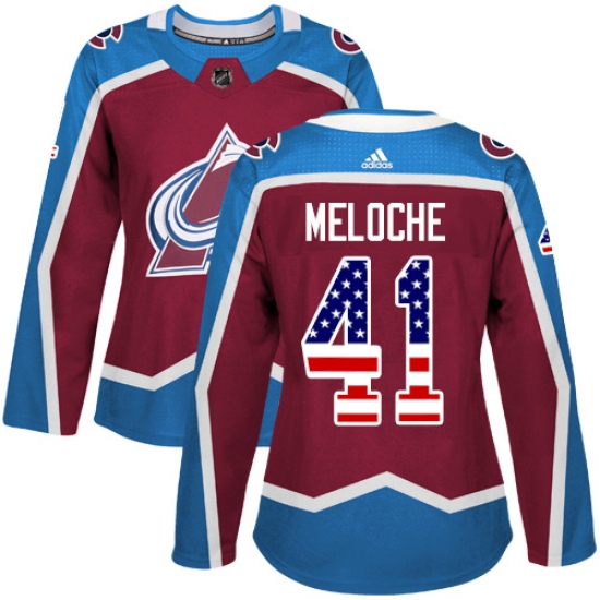 Women's Adidas Colorado Avalanche 41 Nicolas Meloche Authentic Burgundy Red USA Flag Fashion NHL Jersey