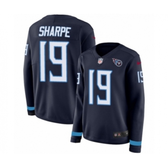 Women's Nike Tennessee Titans 25 Adoree' Jackson Limited Navy Blue Therma Long Sleeve NFL Jersey