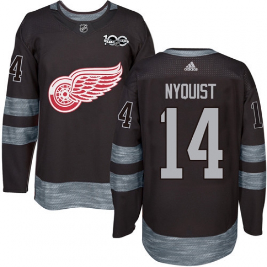 Men's Adidas Detroit Red Wings 14 Gustav Nyquist Authentic Black 1917-2017 100th Anniversary NHL Jersey