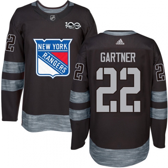 Men's Adidas New York Rangers 22 Mike Gartner Authentic Black 1917-2017 100th Anniversary NHL Jersey