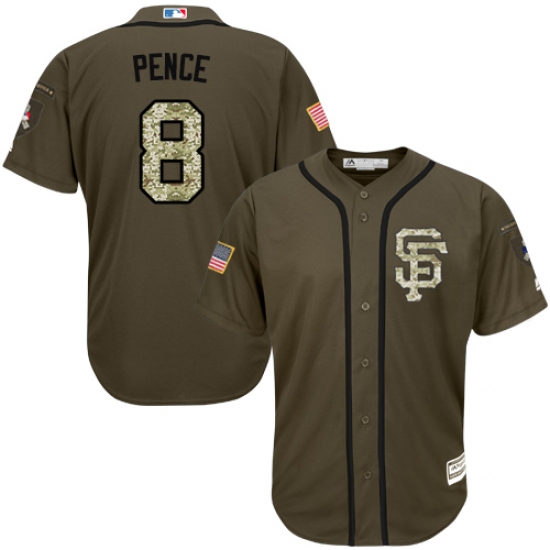 Men's Majestic San Francisco Giants 8 Hunter Pence Replica Green Salute to Service MLB Jersey