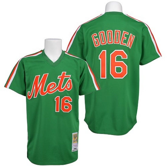 Men's Mitchell and Ness New York Mets 16 Dwight Gooden Authentic Green Throwback MLB Jersey