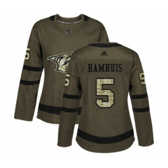 Women's Nashville Predators 5 Dan Hamhuis Authentic Green Salute to Service Hockey Jersey