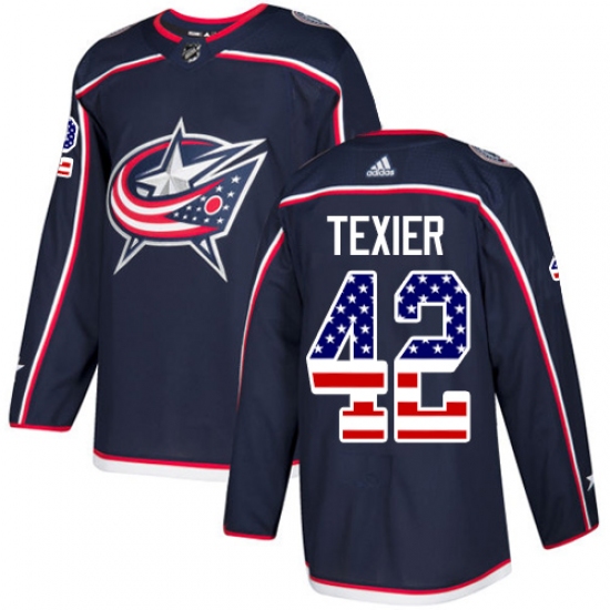 Youth Adidas Columbus Blue Jackets 42 Alexandre Texier Authentic Navy Blue USA Flag Fashion NHL Jersey