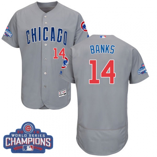 Men's Majestic Chicago Cubs 14 Ernie Banks Grey 2016 World Series Champions Flexbase Authentic Collection MLB Jersey