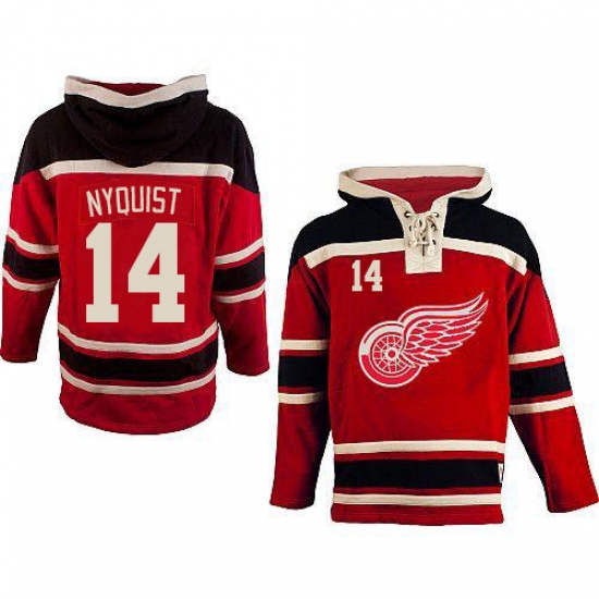 Men's Old Time Hockey Detroit Red Wings 14 Gustav Nyquist Premier Red Sawyer Hooded Sweatshirt NHL Jersey