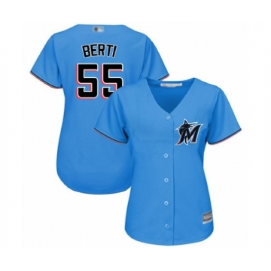 Women's Miami Marlins 55 Jon Berti Authentic Blue Alternate 1 Cool Base Baseball Player Jersey