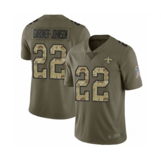 Youth New Orleans Saints 22 Chauncey Gardner-Johnson Limited Olive Camo 2017 Salute to Service Football Jersey