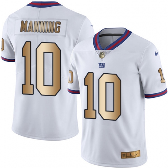 Men's Nike New York Giants 10 Eli Manning Limited White/Gold Rush NFL Jersey