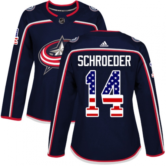 Women's Adidas Columbus Blue Jackets 14 Jordan Schroeder Authentic Navy Blue USA Flag Fashion NHL Jersey