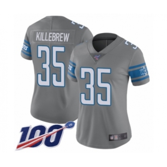 Women's Detroit Lions 35 Miles Killebrew Limited Steel Rush Vapor Untouchable 100th Season Football Jersey