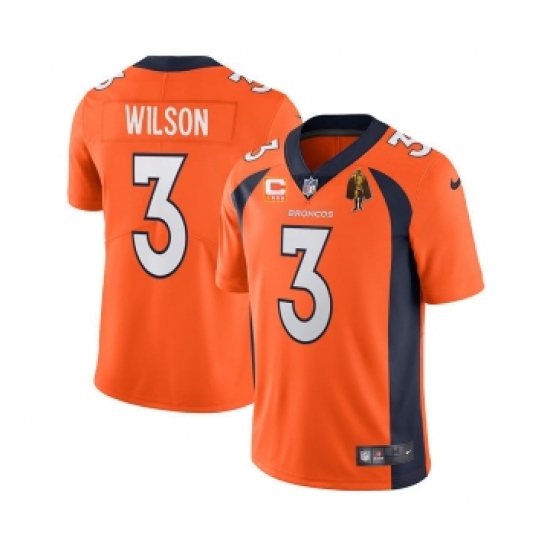 Men's Denver Broncos 3 Russell Wilson Orange With C Patch & Walter Payton Patch Vapor Untouchable Limited Stitched Jersey