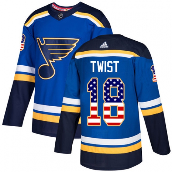 Men's Adidas St. Louis Blues 18 Tony Twist Authentic Blue USA Flag Fashion NHL Jersey