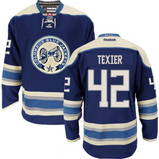 Men's Reebok Columbus Blue Jackets 42 Alexandre Texier Premier Navy Blue Third NHL Jersey